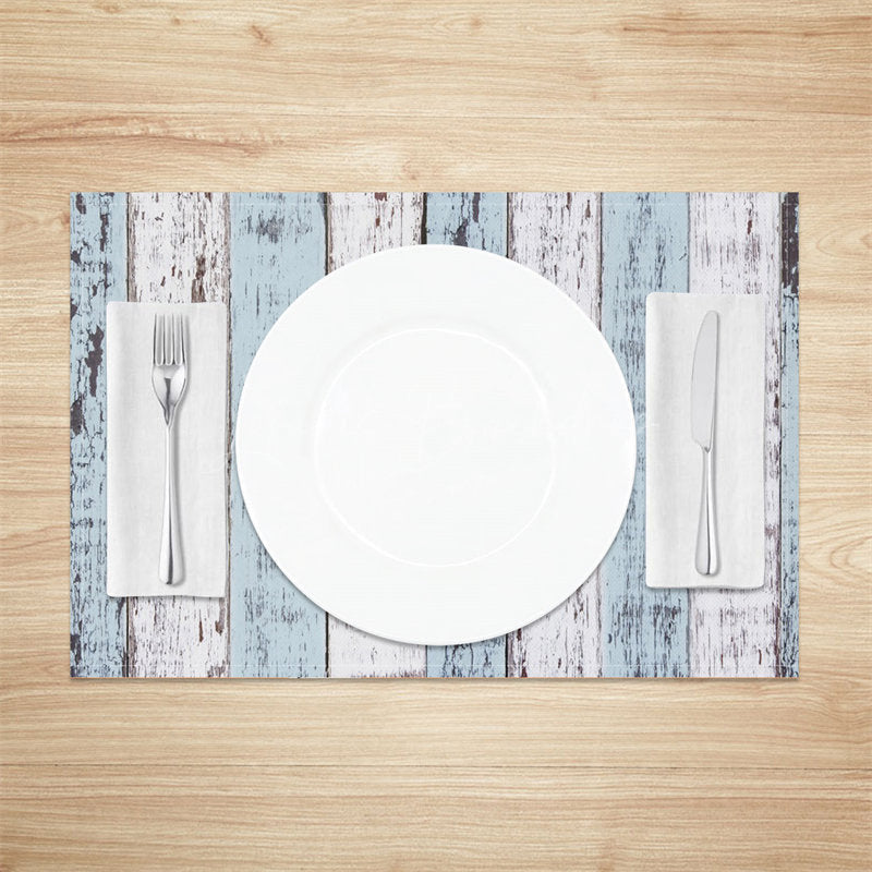 Lofaris Vintage White Blue Wood Grain Set Of 4 Placemats