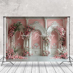 Lofaris Vintage White Pink Wall Floral Leaves Photo Backdrop