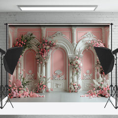 Lofaris Vintage White Pink Wall Floral Leaves Photo Backdrop