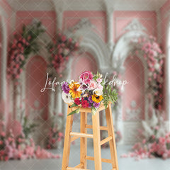 Lofaris Vintage White Pink Wall Floral Leaves Photo Backdrop