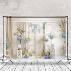 Lofaris Vintage White Room Blue Floral Cake Smash Backdrop