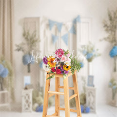 Lofaris Vintage White Room Blue Floral Cake Smash Backdrop