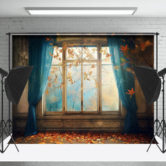 Lofaris Vintage Window Maple Leaves Autumn Photo Backdrop