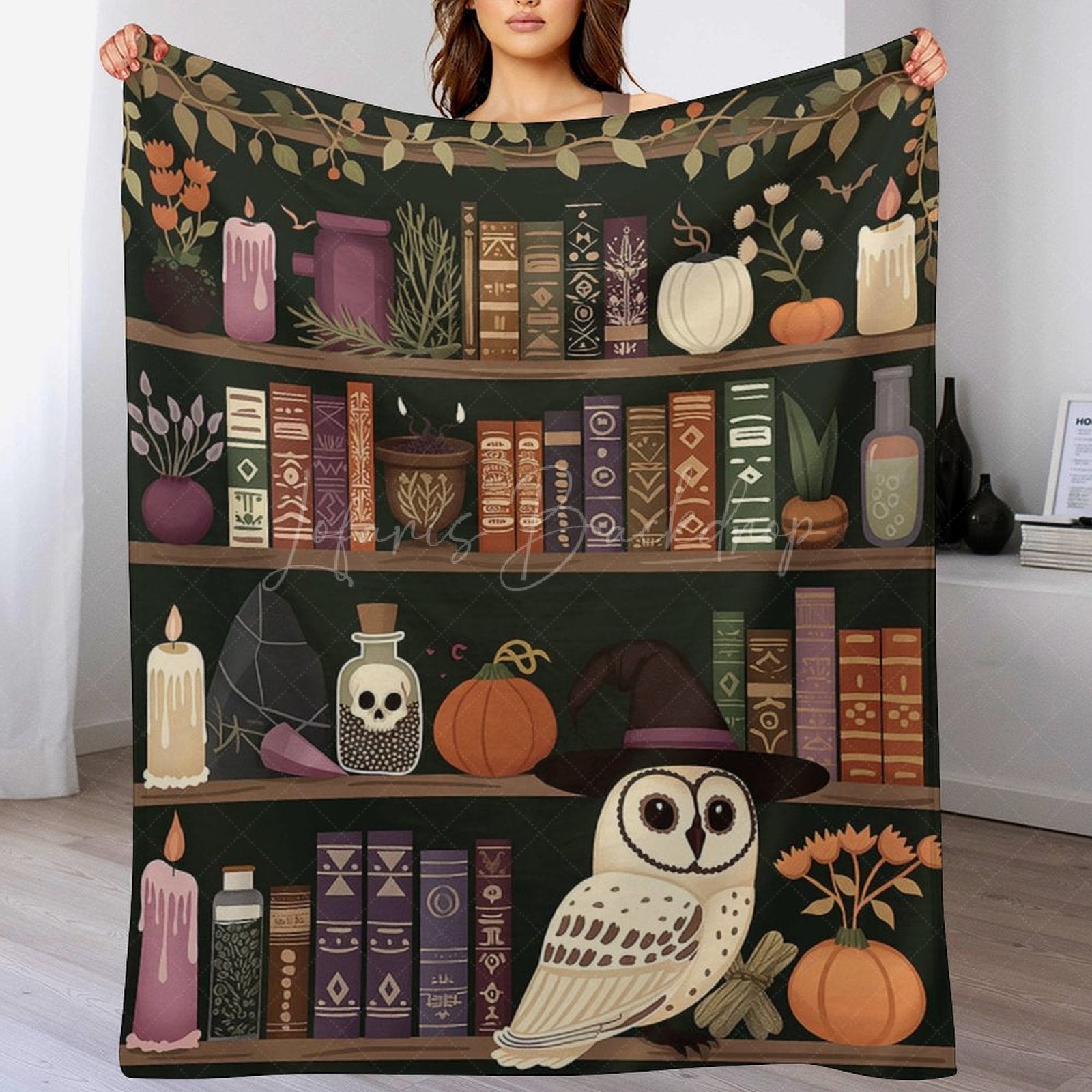 Lofaris Vintage Wood Bookshelf Owl Magic Book Custom Blanket