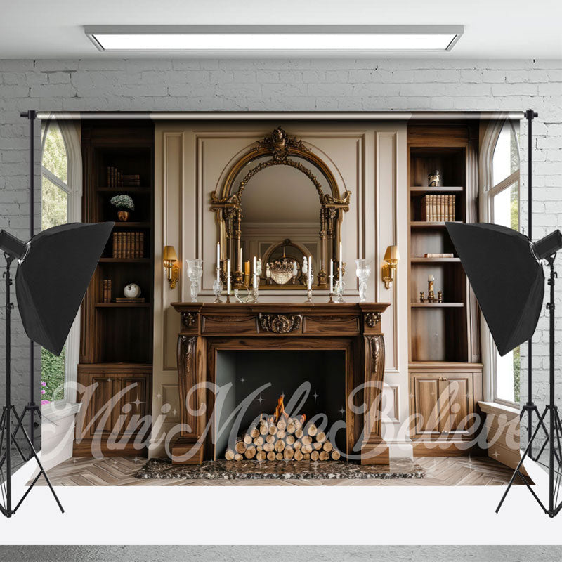 Lofaris Vintage Wooden Fireplace Window Cake Smash Backdrop