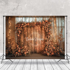 Lofaris Vintage Wooden Planks Garland Tulle Indoor Backdrop