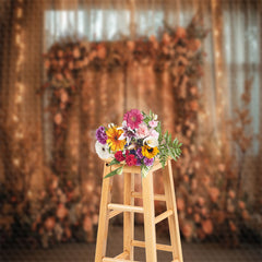 Lofaris Vintage Wooden Planks Garland Tulle Indoor Backdrop