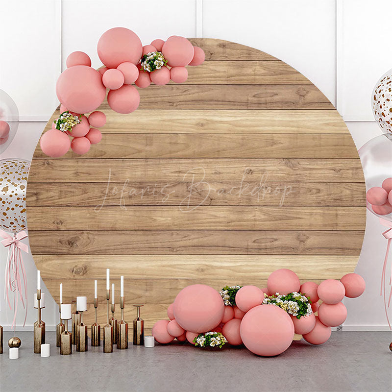 Lofaris Vintage Wooden Texture Wall Circle Birthday Backdrop