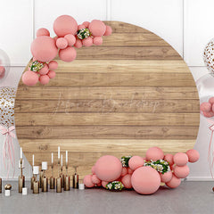 Lofaris Vintage Wooden Texture Wall Circle Birthday Backdrop