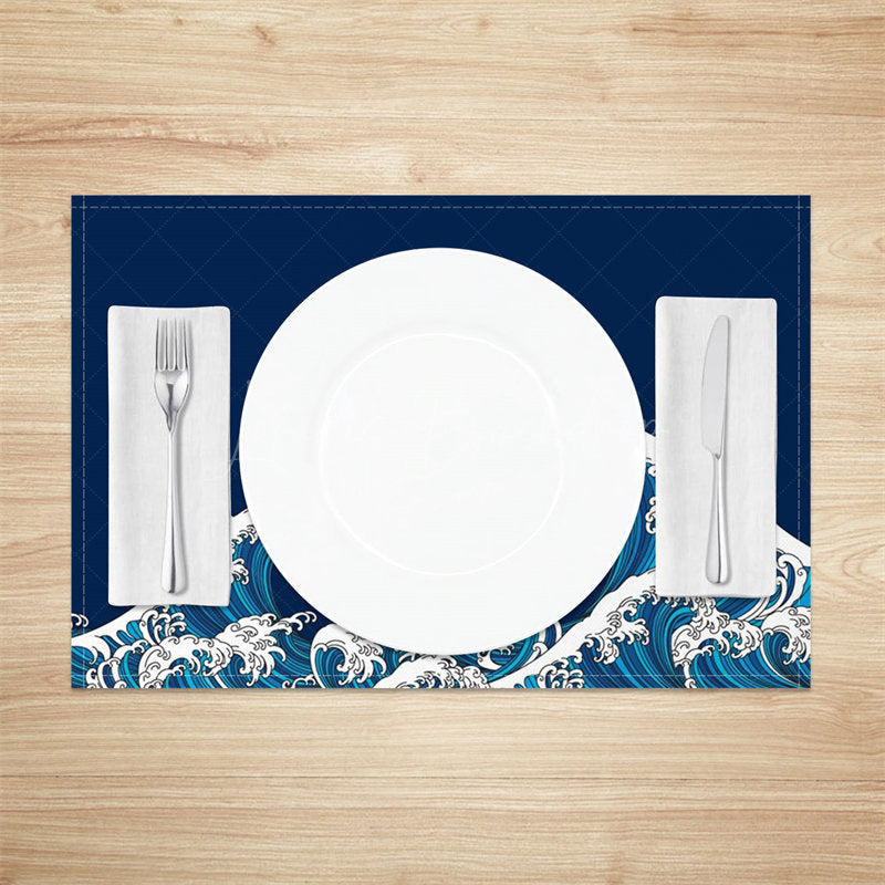 Lofaris violent waves blue white modern set of 4 Placemats