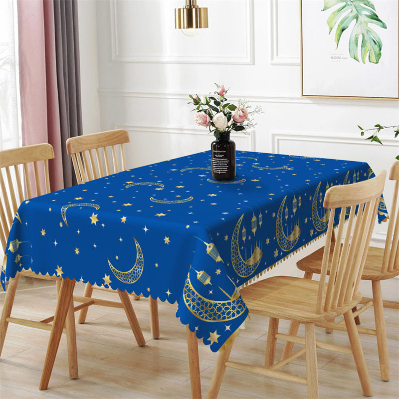 Lofaris Voguish Blue Moon Stars Patterns Kitchen Tablecloth