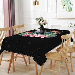 Lofaris Voguish Butterfly Plants Night Moon Black Tablecloth