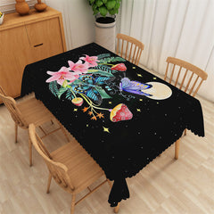 Lofaris Voguish Butterfly Plants Night Moon Black Tablecloth