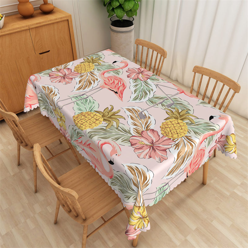 Lofaris Voguish Flamingo Floral Plants Rectangle Tablecloth