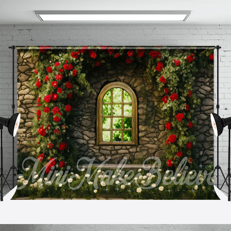 Lofaris Wall Climber Red Floral Window Stone Spring Backdrop