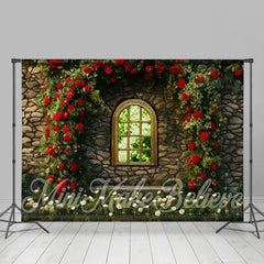 Lofaris Wall Climber Red Floral Window Stone Spring Backdrop