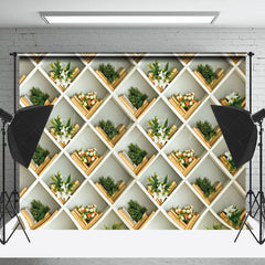 Lofaris Wall Grid Green Plants Flowers Books Photo Backdrop