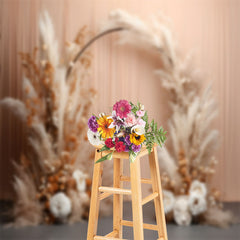 Lofaris Warm Color Flower Feather Curtain Boho Photo Backdrop