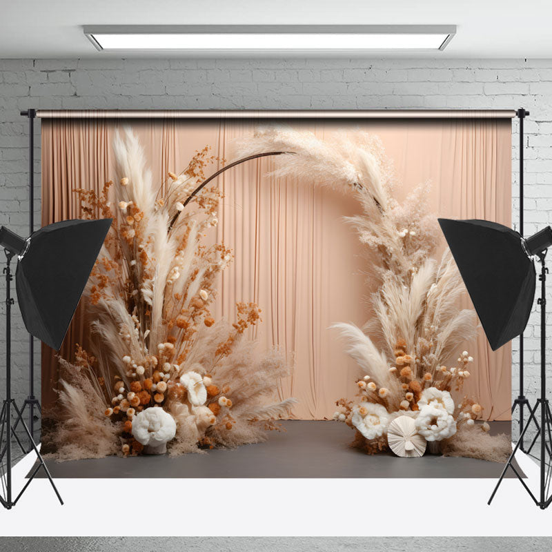 Lofaris Warm Color Flower Feather Curtain Boho Photo Backdrop