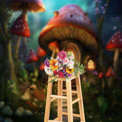 Lofaris Warm Enchanted Forest Mushroom House Spring Backdrop