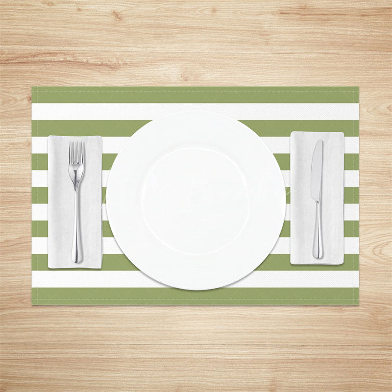 Lofaris Warm Green White Stripes Dining Set Of 4 Placemats