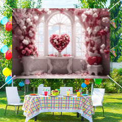 Lofaris Warm Heart Shape Flower Window Blue Sky Backdrop