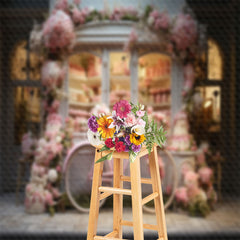 Lofaris Warm Pink Bike Floral Shop Spring Backdrop For Photo