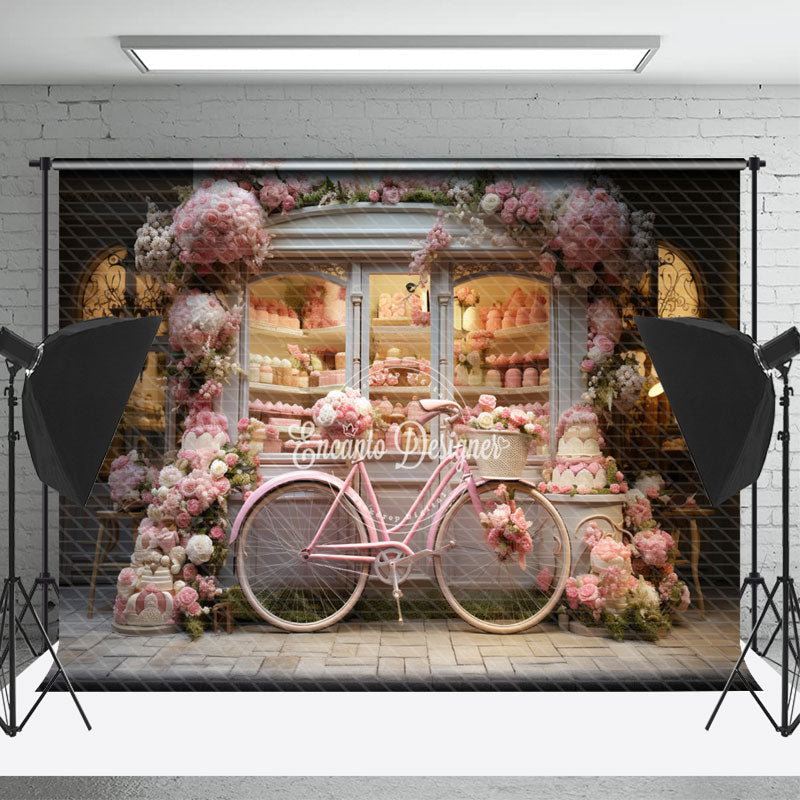 Lofaris Warm Pink Bike Floral Shop Spring Backdrop For Photo