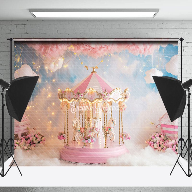 Lofaris Warm Pink Merry Go Round Floral White Cloud Backdrop