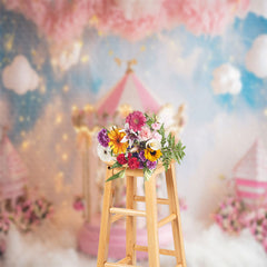 Lofaris Warm Pink Merry Go Round Floral White Cloud Backdrop