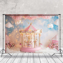 Lofaris Warm Pink Merry Go Round Floral White Cloud Backdrop