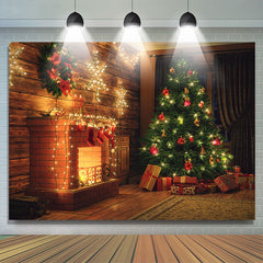 Lofaris Warm Room Light Fireplace Christmas Tree Backdrop