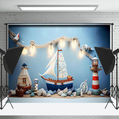 Lofaris Warm Sailboat Lighthouse Photo Cake Smash Backdrop