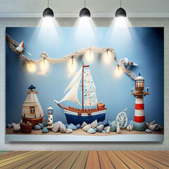 Lofaris Warm Sailboat Lighthouse Photo Cake Smash Backdrop