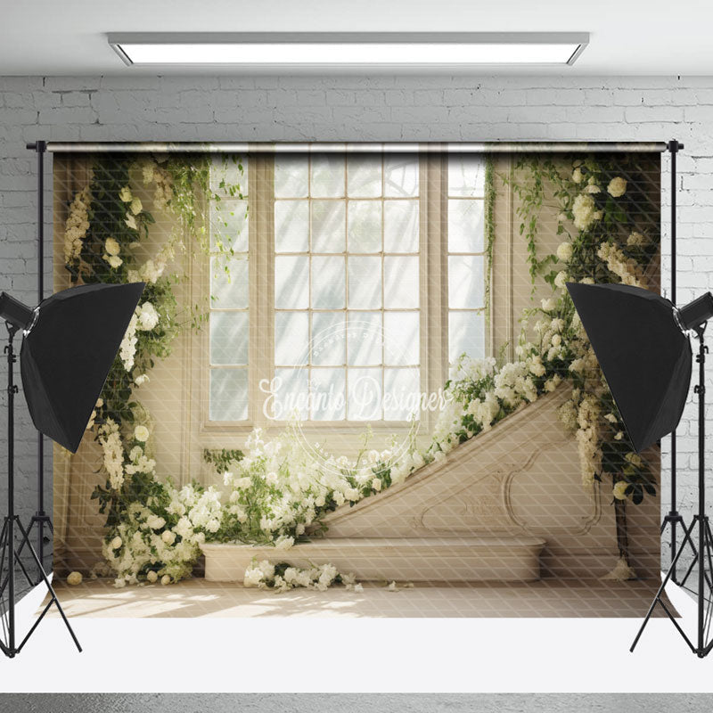 Lofaris Warm Spring Sunshine Window White Floral Backdrop