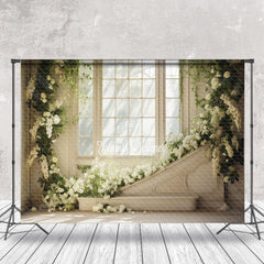 Lofaris Warm Spring Sunshine Window White Floral Backdrop