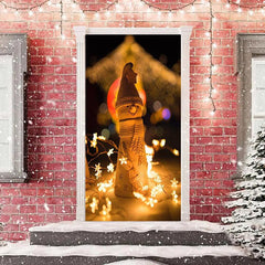 Lofaris Warm Star Light Snowman Bokeh Christmas Door Cover