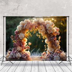 Lofaris Warm Sunset Colored Arch Door Bokeh Flower Backdrop