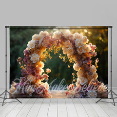 Lofaris Warm Sunset Colored Arch Door Bokeh Flower Backdrop