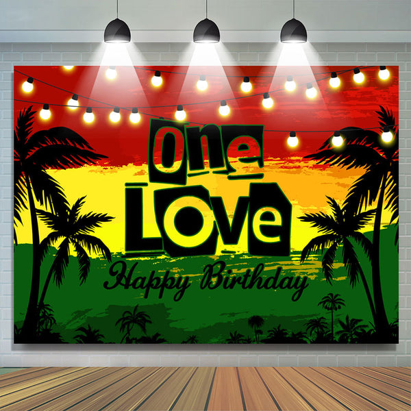 Lofaris One Love Coconut Trees Night 1st Birthday Backdrop