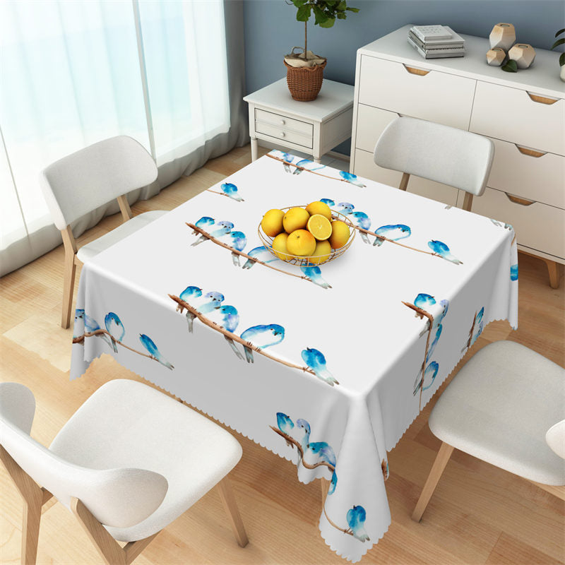 Lofaris Watercolor Blue Bird Pattern White Square Tablecloth