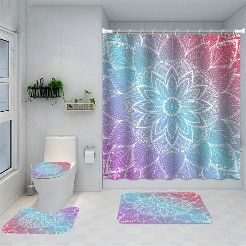 Lofaris Watercolor Bright Gradient Floral Bathtub Shower Curtain