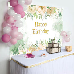 Lofaris Watercolor Floral Green Leaves Birthday Backdrop