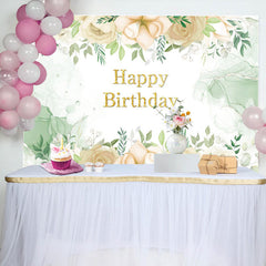 Lofaris Watercolor Floral Green Leaves Birthday Backdrop