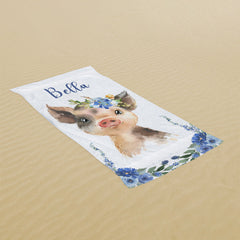 Lofaris Watercolor Floral Pig Animal Baby Name Beach Towel