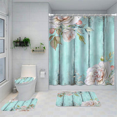 Lofaris Watercolor Floral Turquoise Plank Bathtub Shower Curtain