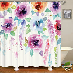 Lofaris Watercolor Flowers Leaves Modern Shower Curtain