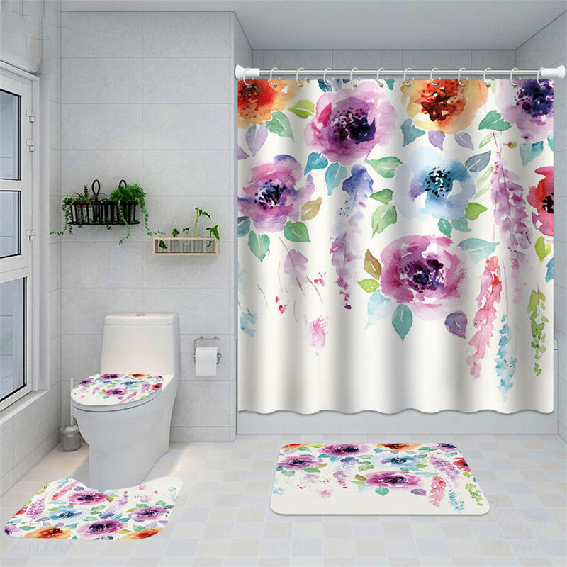 Lofaris Watercolor Flowers Leaves Modern Shower Curtain