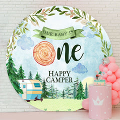 Lofaris Watercolor Forest Camper Round 1St Birthday Backdrop