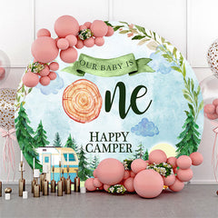 Lofaris Watercolor Forest Camper Round 1St Birthday Backdrop